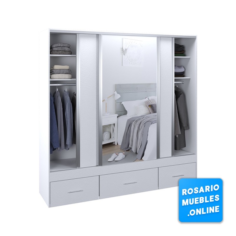 VESTIDOR 3 PUERTAS 1 PUERTA CON ESPEJO 220X220 LINEA MAGNUS PLUS